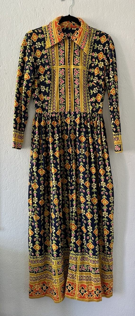 Vintage IMAGNIN Floral Maxi Dress Boho 70s Long Sleeve Folk Print Dress Med